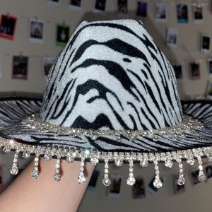 Zebra Rhinestone Fringe Hat
